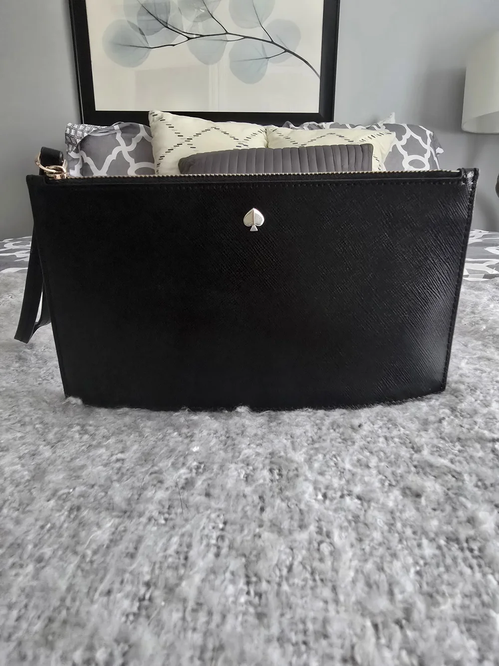 kate spade Black Leather Wristlet Clutch with Spade Detail